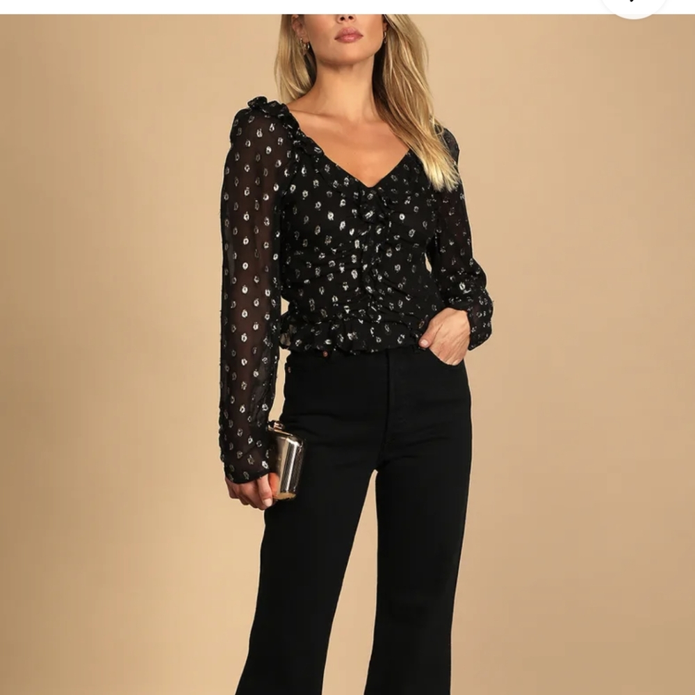 Black and Gold Dotted Long Sleeve Top - Picture 3 of 5